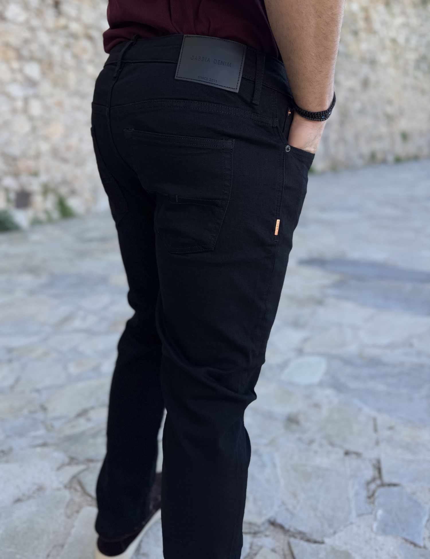 Ανδρικό μαύρο τζιν ελαστικό ίσια γραμμή GB5738 φωτογραφία